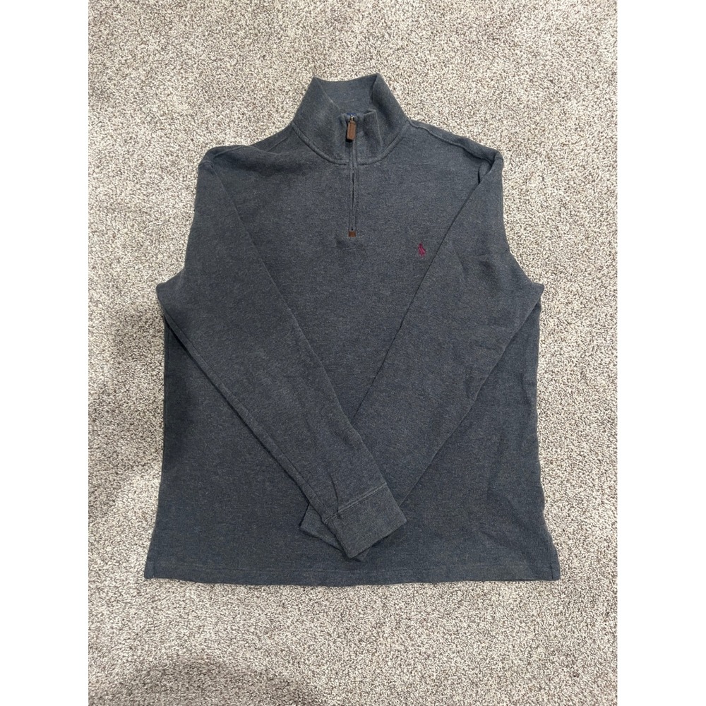 Polo Ralph Lauren Mens Large Grey 100% Cotton Quarter Zip Pullover Sweater
